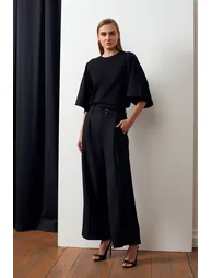 Dilvin Wide-leg Belted Crepe Trousers