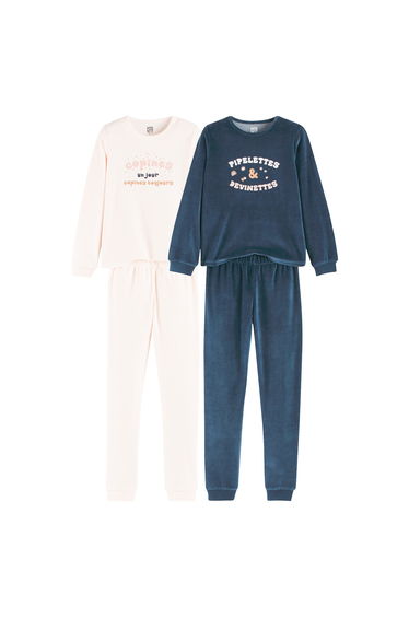 Pack of 2 Pyjamas in Slogan Print Velour