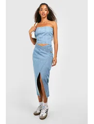Asymmetric Wrap Midaxi Denim Skirt - mid wash - 2