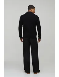 Regular Fit Soft Touch Waffle 1/4 Zip Knitted Polo - black - 1