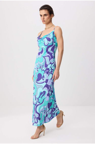 Multi-Colored Degaje Collar Geometric Patterned Maxi Woven Dress