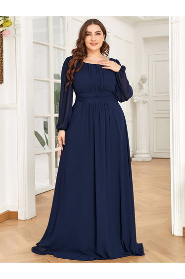 pretty CELESTE|Plus Size See-Through Puff Sleeve Chiffon Mother Dress
