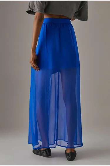 Chiffon High Waisted Short Lining Maxi Skirt