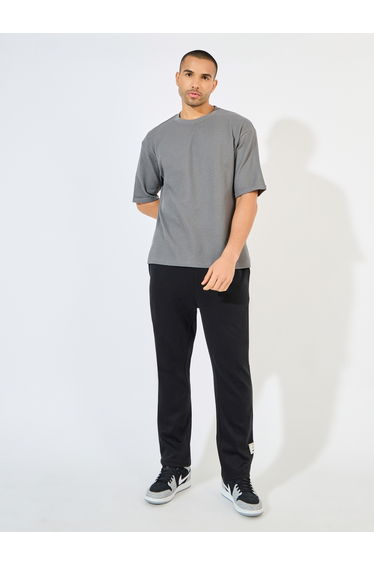 Waffle Knit Oversized T-Shirt with Turn-Up Sleeve