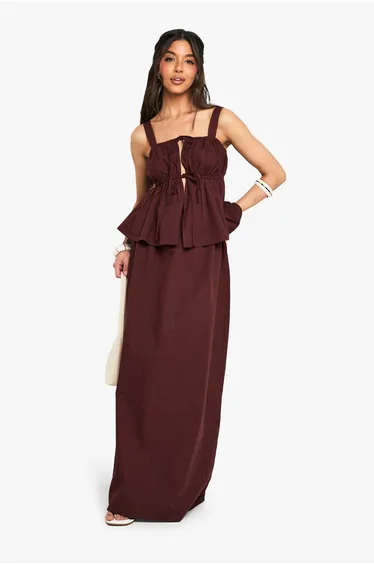 Poplin Ruched Smock Cami - chocolate
