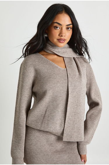 Chunky Rib Boxy Fit Jumper and Scarf 2 Piece