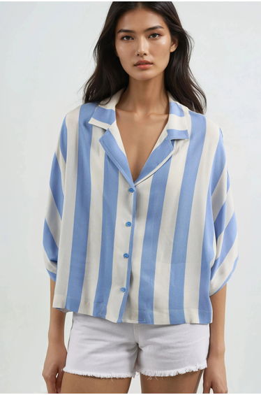 BUSEM Relaxed Fit Striped Button-Up Shirt