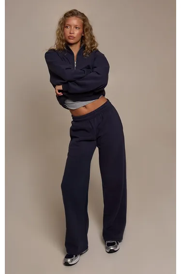 بنطلون رياضي قطن بأرجل مستقيمة - كحلي