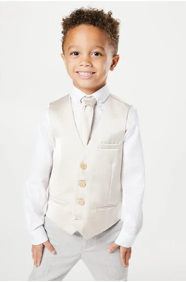 طقم ستان ذهبي صدرية بأزرار و ربطة عنق