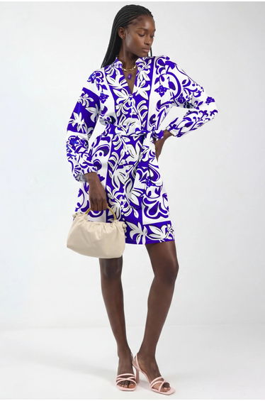 MSN Floral V-Neck Mini Shirt Dress with Belt