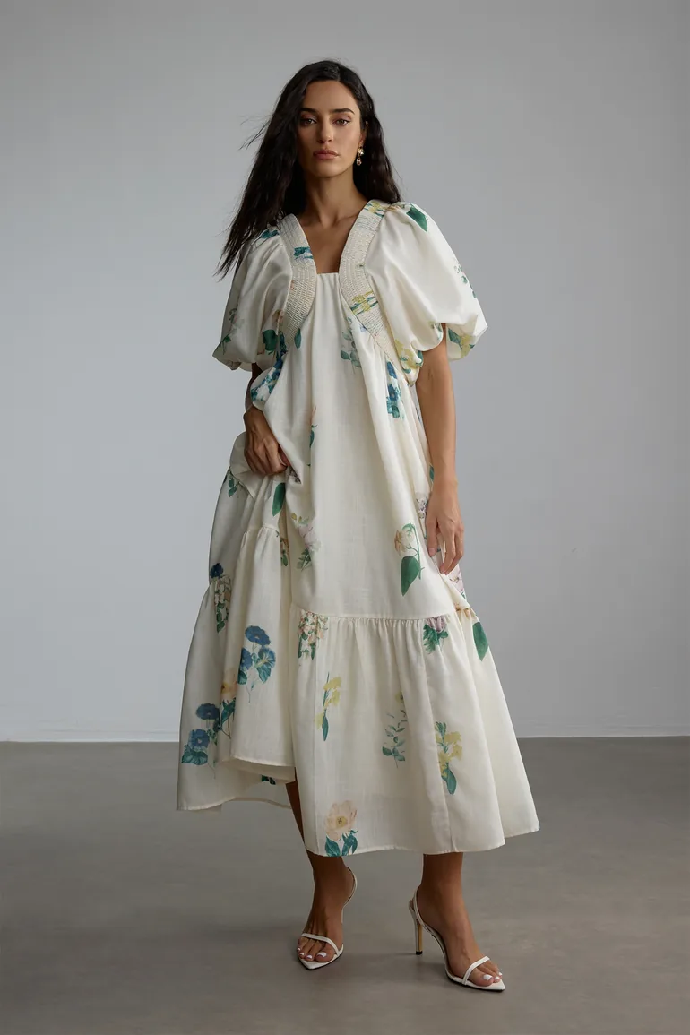 Maura Floral Print Puff Sleeve Maxi Dress - 1