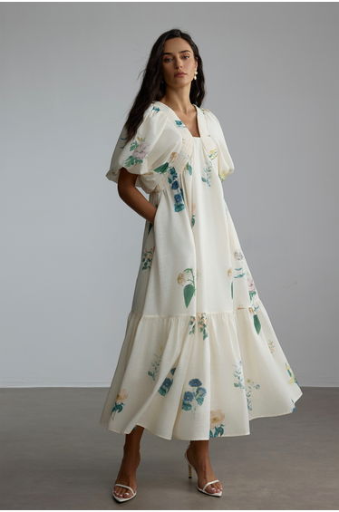 Maura Floral Print Puff Sleeve Maxi Dress