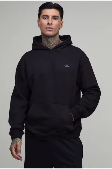 Tall Black Oversized Tonal Tiger Puff Print Hoodie - black