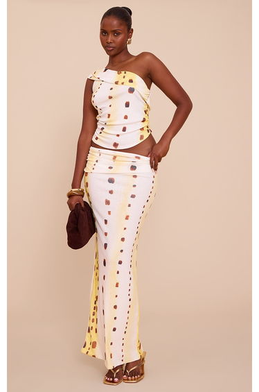 Cream Shell Print Onion Skin Low Waist Maxi Skirt