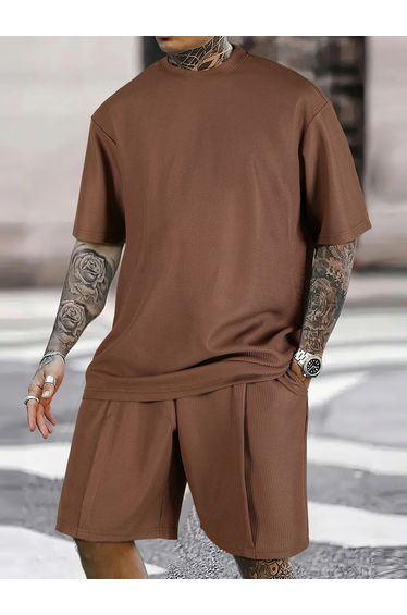 Men Solid Short Sleeve T-Shirt and Shorts Co-Ords