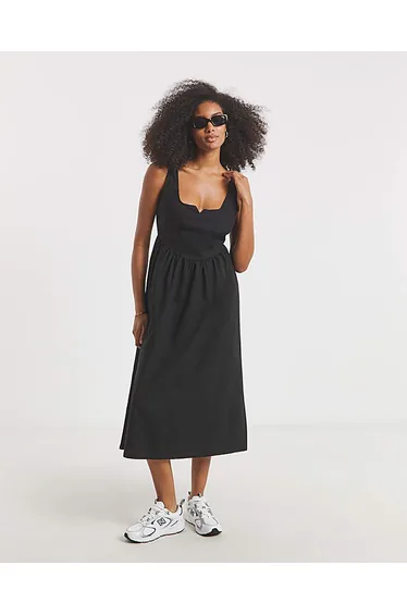 فستان ميدي كارغو - أسود