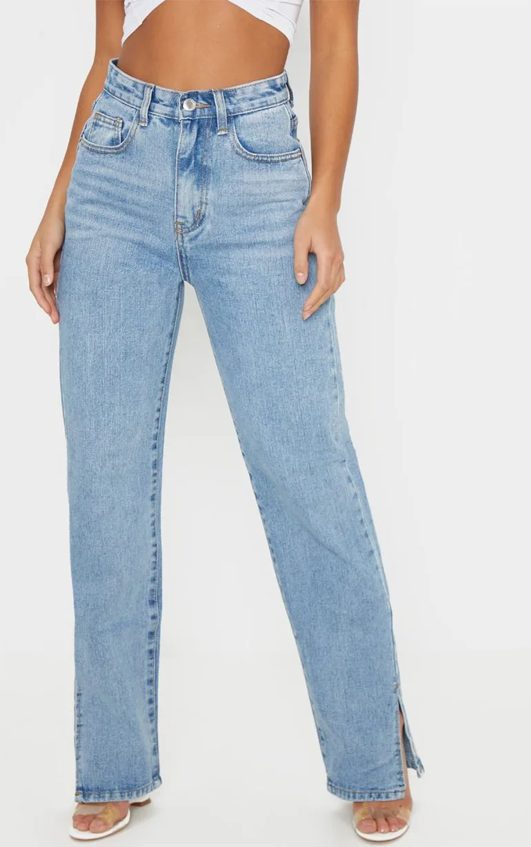 Petite Light Wash Split Hem Jeans - 1