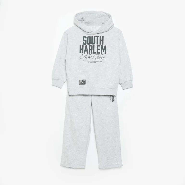 2-Piece Hooded Zip-Up Sweatshirt & Joggers Set GREY