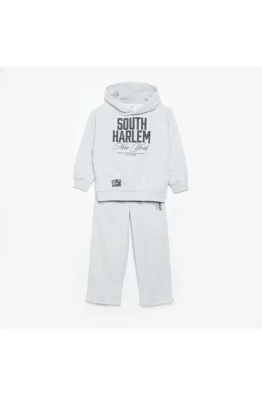 2-Piece Hooded Zip-Up Sweatshirt & Joggers Set GREY