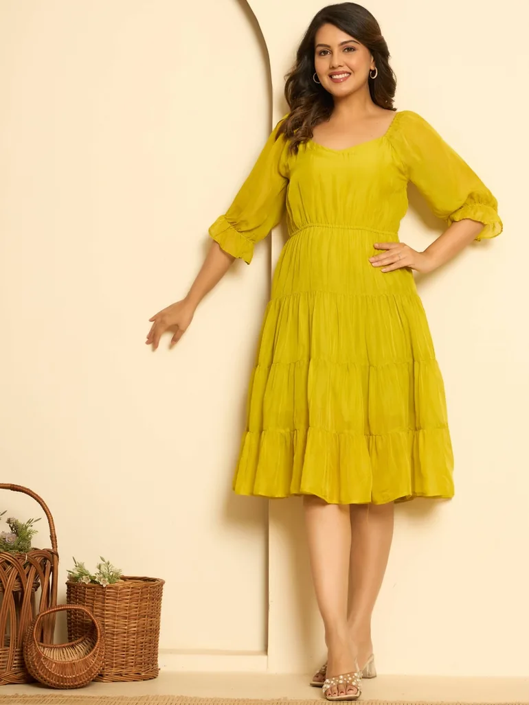 mustard yellow knee length dress AW.Bridal A-line Sweetheart Neckline Tea Length Sleeveless Spaghetti Straps Crisscross Back Wedding Guest Dresses Dress Mustard Yellow Size 18