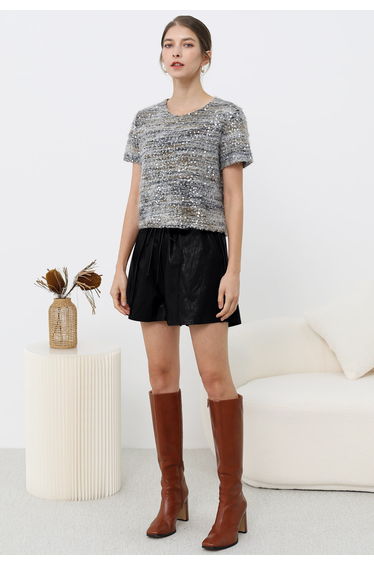 Urban Chic Faux Leather Drawstring Shorts in Black