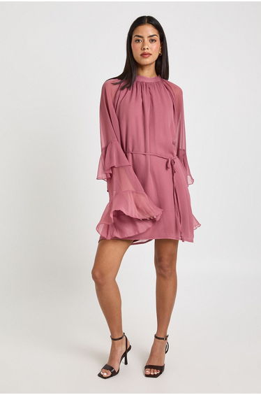 Chiffon Ruffle Sleeve Mini Dress