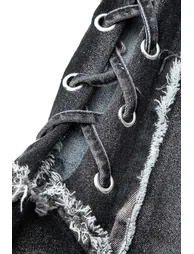 Asymmetric Frayed Denim Mini Dress - 2