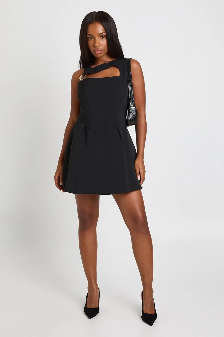 black cut out skater dress Black Wrap Cut Out Ruffle Skater Dress