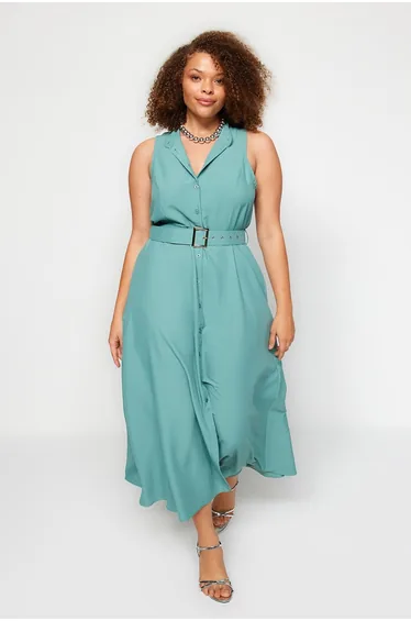 Mint Woven Shirt Dress With A Belt