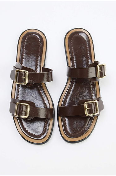 Dark Brown Double Tape Detailed Women's Slipper