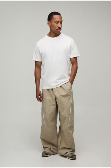 Extreme Parachute Popper Hem Nylon Utility Trouser - stone