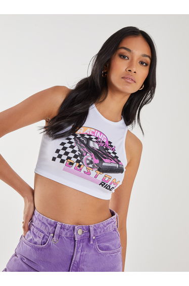 Graphic Printed Cropped Vest