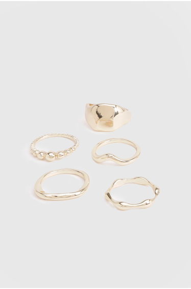 Gold Abstract Rings 5 Pack - gold