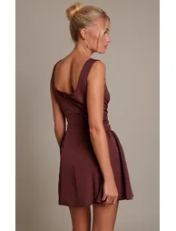 Dark Brown Hip Pleated Shift Dress - 2