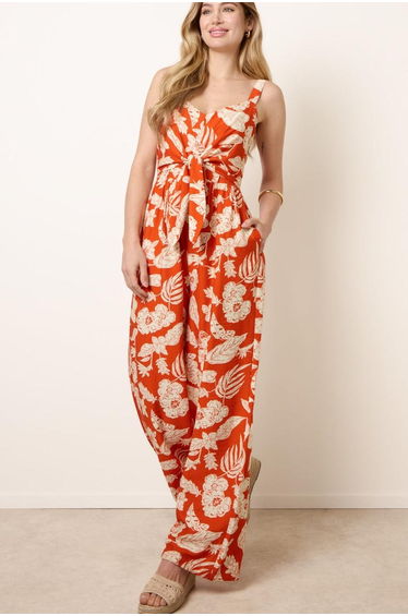 Tropical Tie Front Jumpsuit