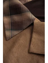 Suede Patchwork Notched Lapel Long-Sleeve Top - 3