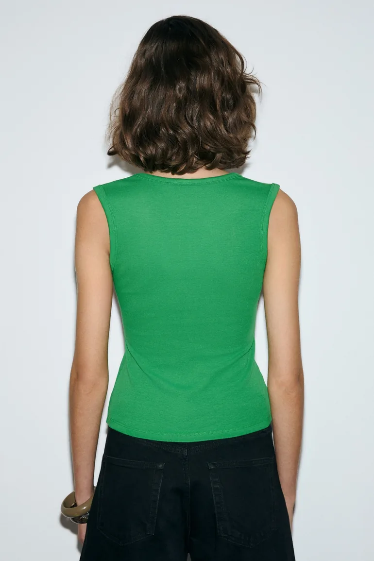 GRIMELANGE LESCOSA Women's Slim Fit V-Neck Sleeveless Light Green Blouse - 4