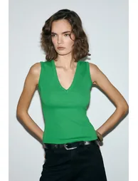 GRIMELANGE LESCOSA Women's Slim Fit V-Neck Sleeveless Light Green Blouse - 3