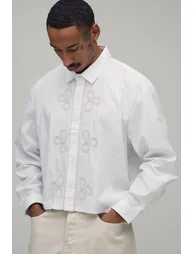 Oversized Crop Ornate Placket Shirt - white
