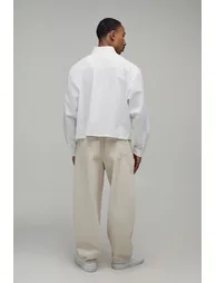 Oversized Crop Ornate Placket Shirt - white - 1