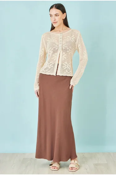 Yumi Brown Viscose Maxi Skirt