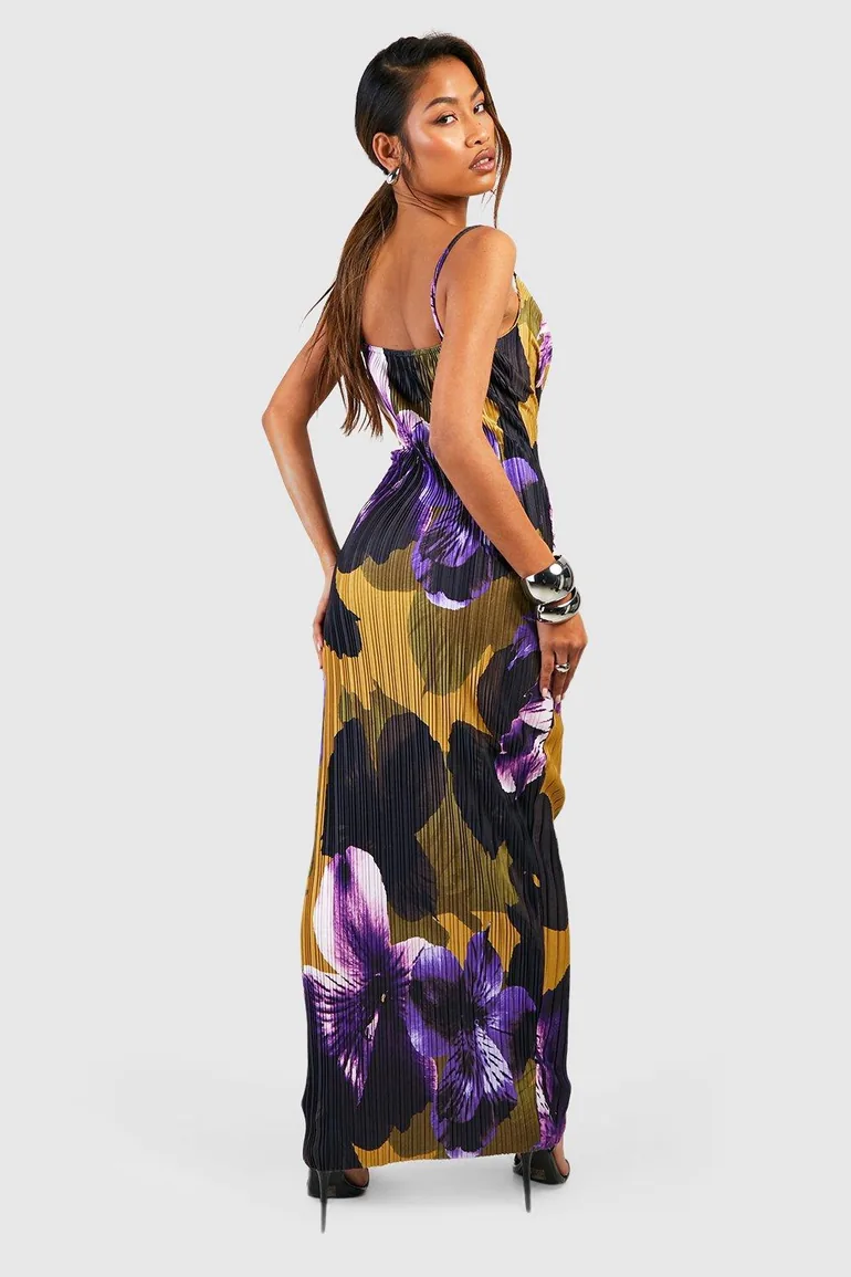 Floral Plisse Strappy Maxi Dress - 1