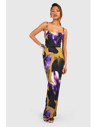 Floral Plisse Strappy Maxi Dress
