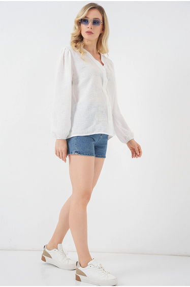 BDART Embroidered V-neck Button Shirt