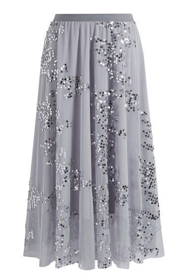 Stardust-Inspired Sequins Mesh Tulle Skirt in Grey for Cocktail Parties & Dinner Dates