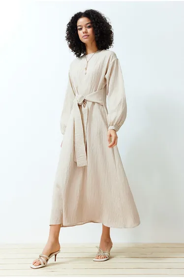 فستان ماكسي بيج عمودي بأكمام طويلة