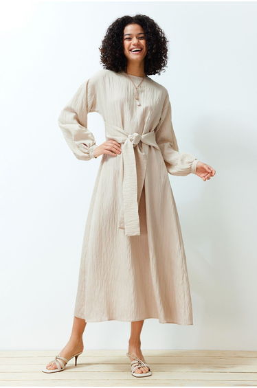 Beige Unlined Plain Woven