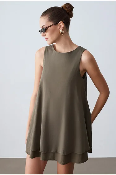 DILVIN Cotton Poplin Sleeveless Mini Shift Dress