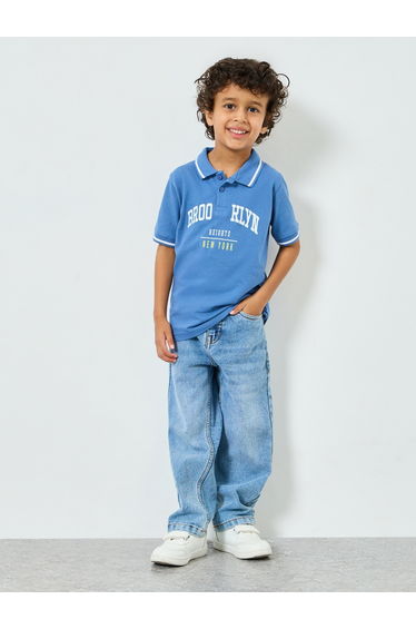 Boys Blue Brooklyn Print Polo T-Shirt
