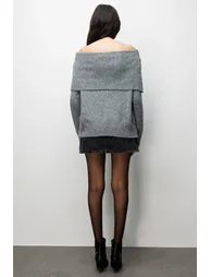 MIXRAY Oversized Ribbed Knitwear Blouse with Madonna Collar - 4